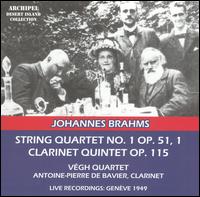 Brahms: String Quartet No. 1, Op. 51/1; Clarinet Quintet, Op. 115 von Végh Quartet